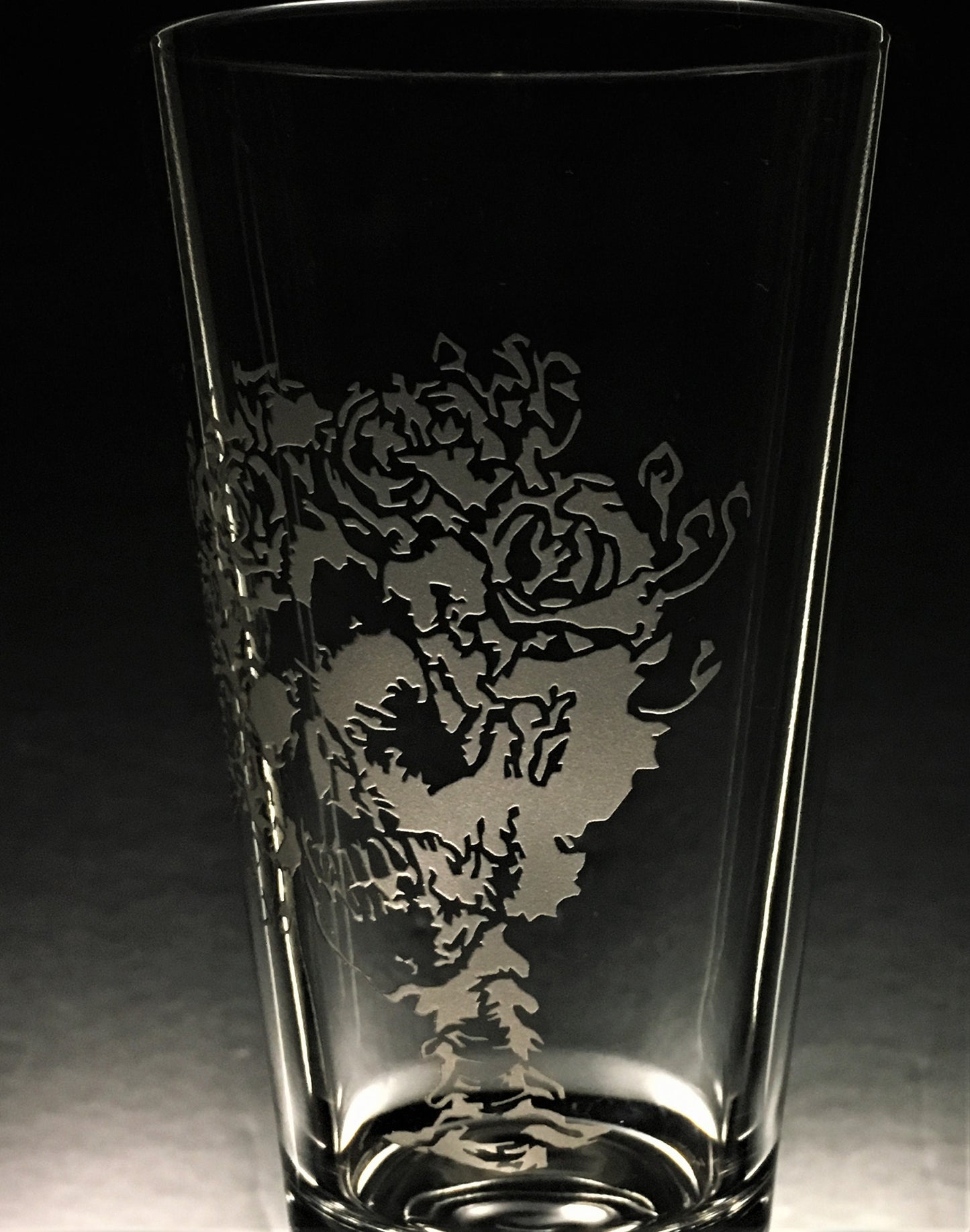 Sandblasted Skull and Roses, "Bertha" Glasses
