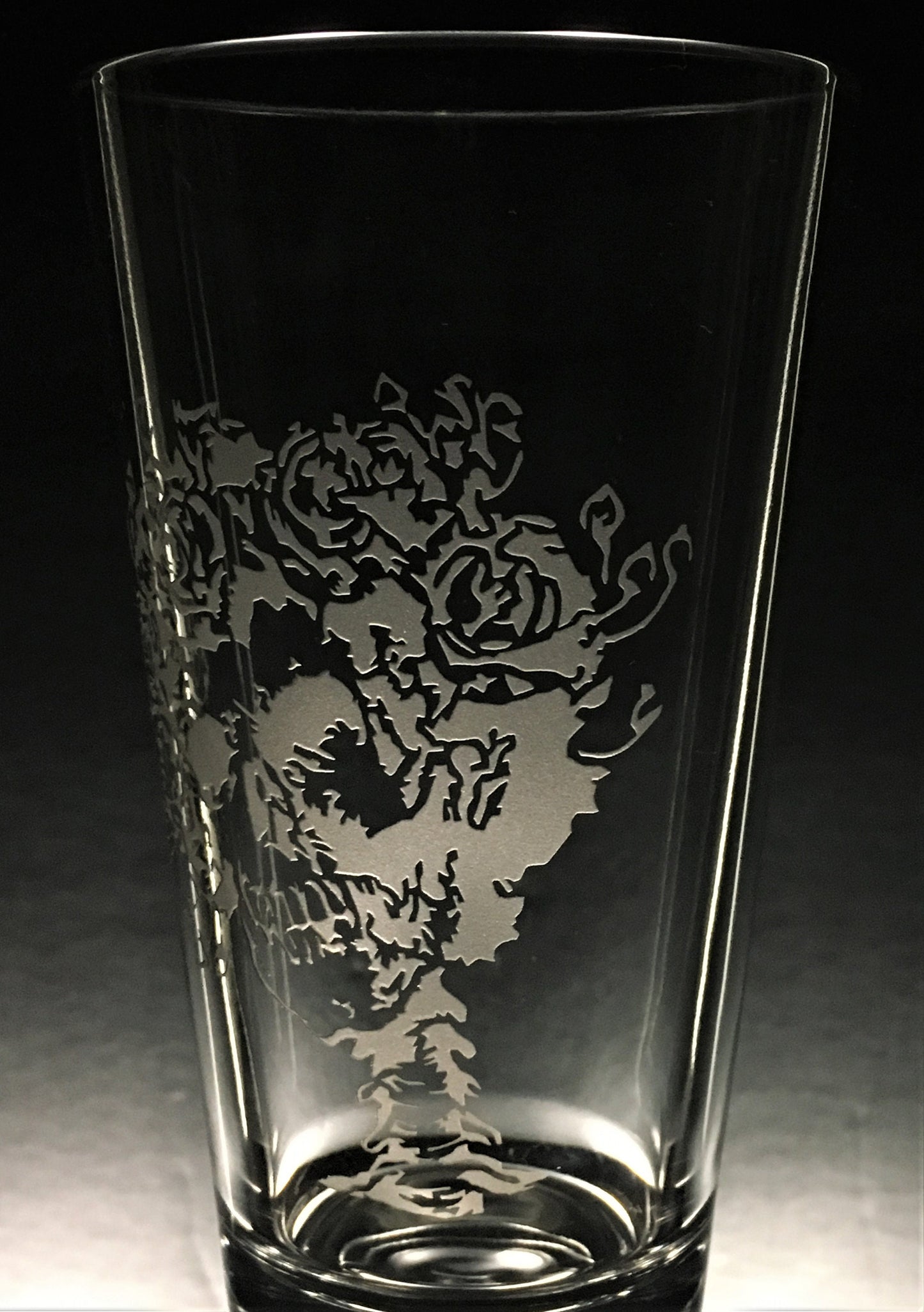 Sandblasted Skull and Roses, "Bertha" Glasses