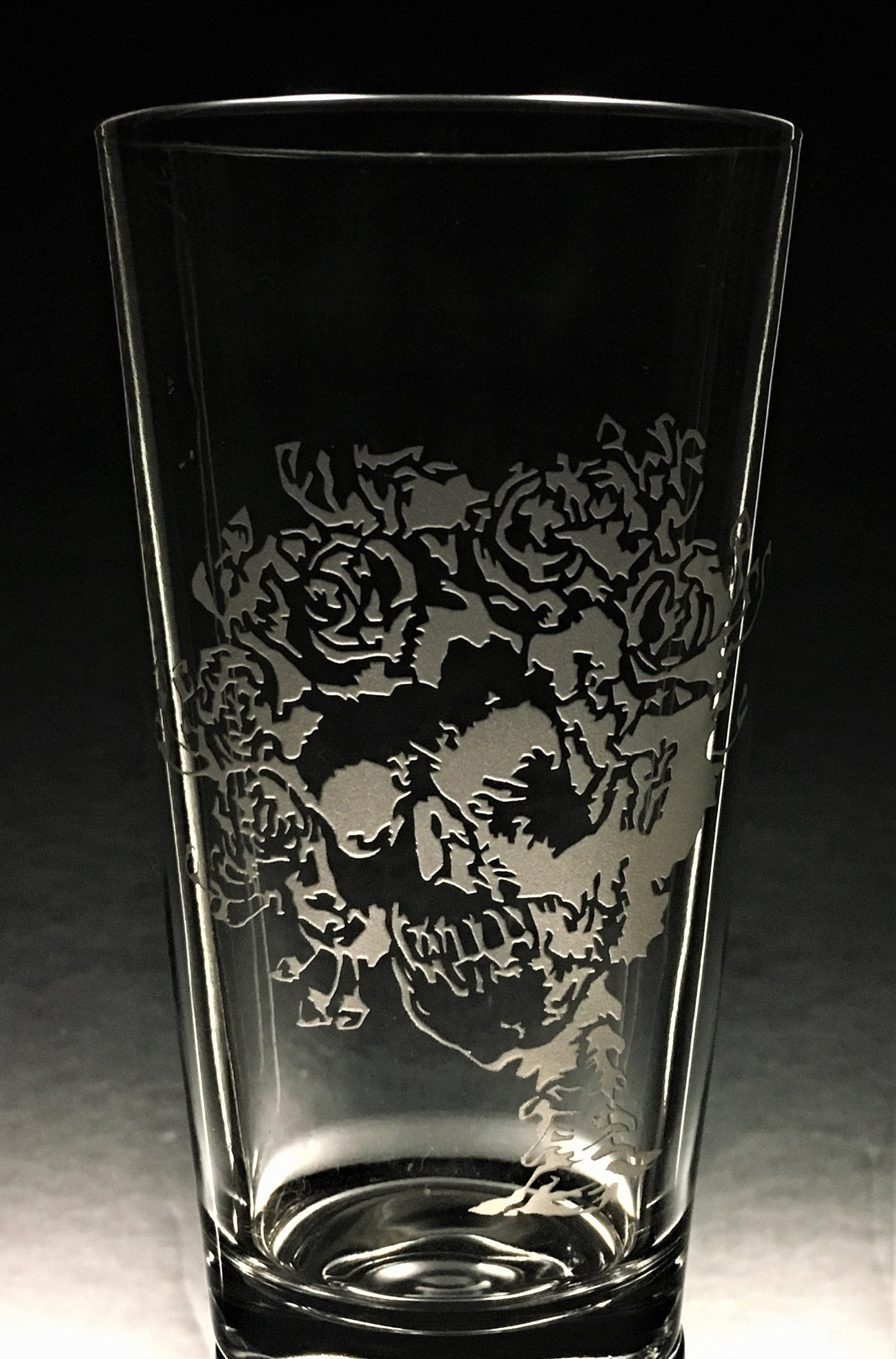 Sandblasted Skull and Roses, "Bertha" Glasses