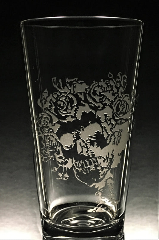 Sandblasted  Skull and Roses, "Bertha" Glasses